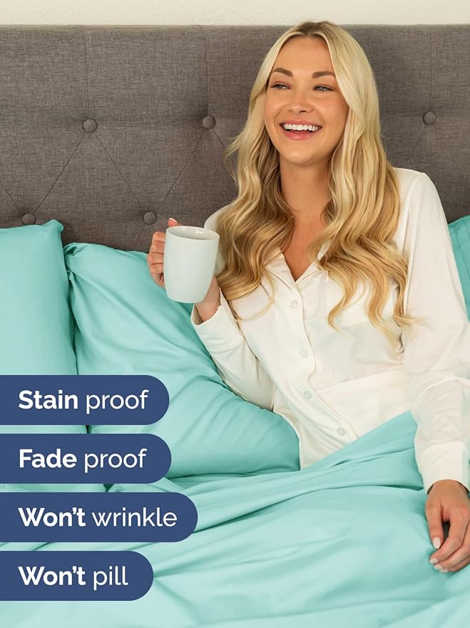 Extra Deep Full Sheet Set - 6 Piece Breathable & Cooling Sheets - Hotel Luxury Bed Sheets Set - Easy & Secure Fit - Soft, Wrinkle Free & Comfy Sheets Set - Spa Blue Sheet Set with Extra Deep Pockets