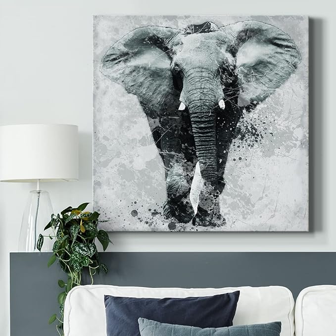 Colorful Animals Painting Wall Art on Canvas Modern Abstract Artwork, Proud Elephant Wall Art, Ready to Hang, 40'' x 40''