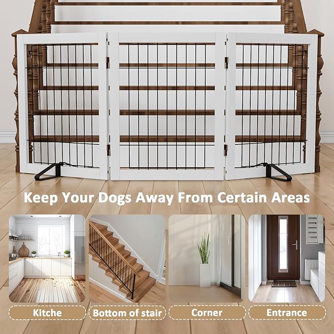 Dog Gate Foldable 3 Panel Pet Gates Extra Wide Dog Gates for Indoor Doorways Stairs 24in Height Support Feet Included