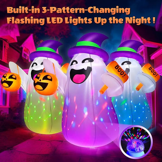 5FT Halloween Inflatables Ghost Built-in Colorful Flashing LED Lights, Cute Halloween Decorations Outdoor with Pumpkin Boo, Blow Up Yard Decorations for Indoor Yard Party (1PCS)
