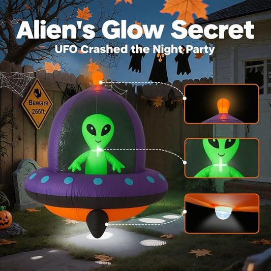 GARIG 5FT Halloween Inflatables Outdoor Decorations Aliens and Spaceships Build-in LEDs Lights Blow Up Yard Decorations for Garden Lawn Window Indoor Party Holiday Decor