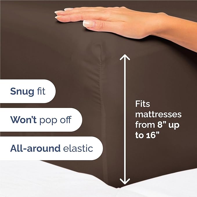 CGK Linens Twin XL 4 Piece Sheet Set - Cooling Sheets for Hot Sleepers - Hotel Luxury Bedding Set with 8-16 Inch Deep Pockets - 1 Flat & 1 Fitted & 2 Pillowcases - Soft, Comfy & Wrinkle Free - Brown