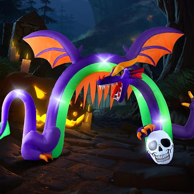 Amazingforless (9ft) Halloween LED Inflatable Decorations w/Blower Spooky Animated Blow Up (Frankenstein, Dragon, Ghost, Pumpkin, Skeleton Dog,Tree,Clown, Archway)