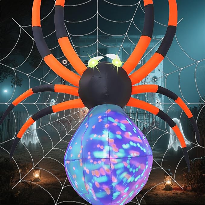 8 FT Halloween Inflatable Spider with 7 Color Changing LED Lights, Blow Up Yard Inflatables with Rotating Lights Holiday Inflatable Decorations for Outdoor Yard Garden Lawn