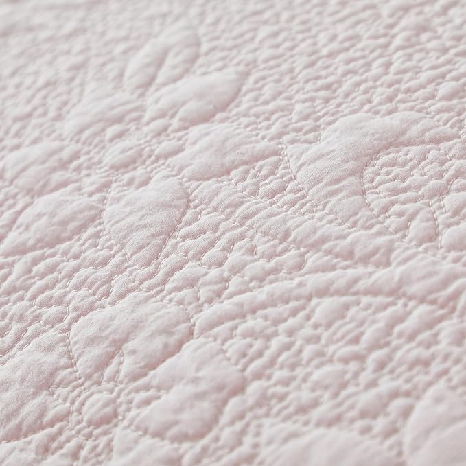 Brandream Queen Size Quilt Set Cotton Light Pink Quilts Shabby Chic Bedding Romantic Ruffle Bedspread Matelasse Coverlet Set 3-Piece