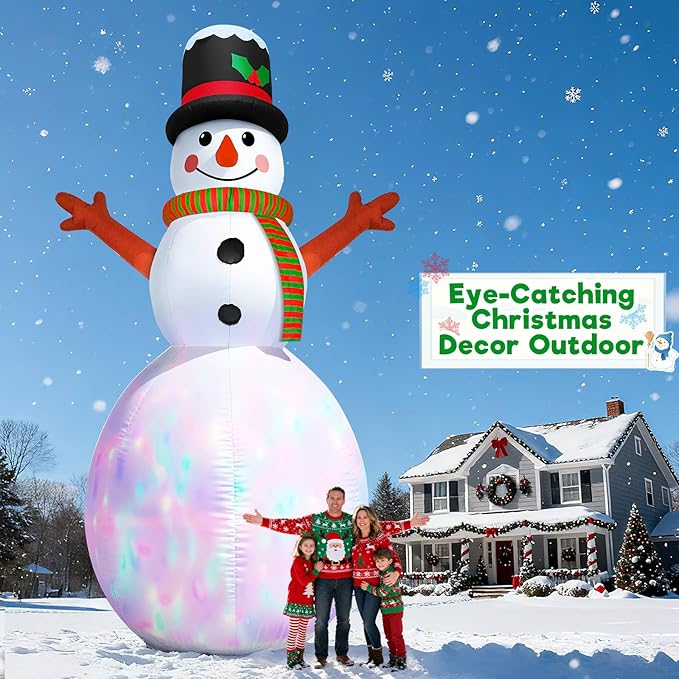 20FT Giant Christmas Inflatable Snowman with Colorful 3D Rotating Lights, Outdoor Blow Up Christmas Decorations, Huge Snowman Inflatables for Yard Lawn Holiday Xmas Party Decor