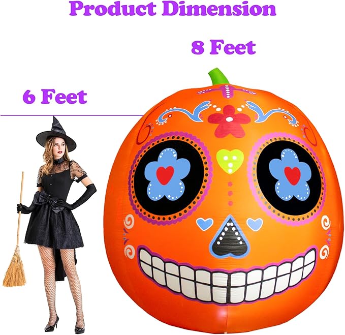 8 FT Halloween Inflatable Pumpkin Decoration Halloween Blow up Giant Pumpkin Inflatables with LED Lights Day of Indoor Outdoor Yard Garden Lawn Holiday Decor