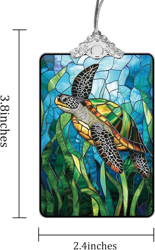Sea Turtle Stained Glass Ornament, 2025 Christmas Tree Hanging Decoration for Gift Exchange or Stocking Stuffer, Holiday Decor, 3.8 x 2.4 Inch