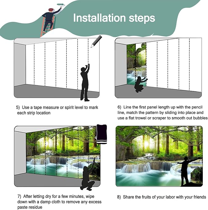 Green Waterfall Sunshine Forest Wallpaper Mural (Not Peel and Stick)