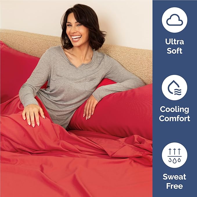 CGK Linens Twin XL 4 Piece Sheet Set - Cooling Sheets for Hot Sleepers - Hotel Luxury Bedding Set with 8-16 Inch Deep Pockets - 1 Flat & 1 Fitted & 2 Pillowcases - Soft, Comfy and Wrinkle Free - Red