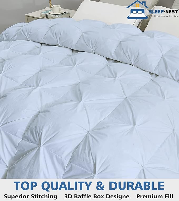 SLEEP-NEST All Season - Oversized King Plus 138x122 Hotel Luxury Down Alternative Pinch Pleated 1 Piece Comforter with 8 Tabs/Loops, Extra Wide Quilt, XL King 500 GSM Duvet Insert - Light Blue