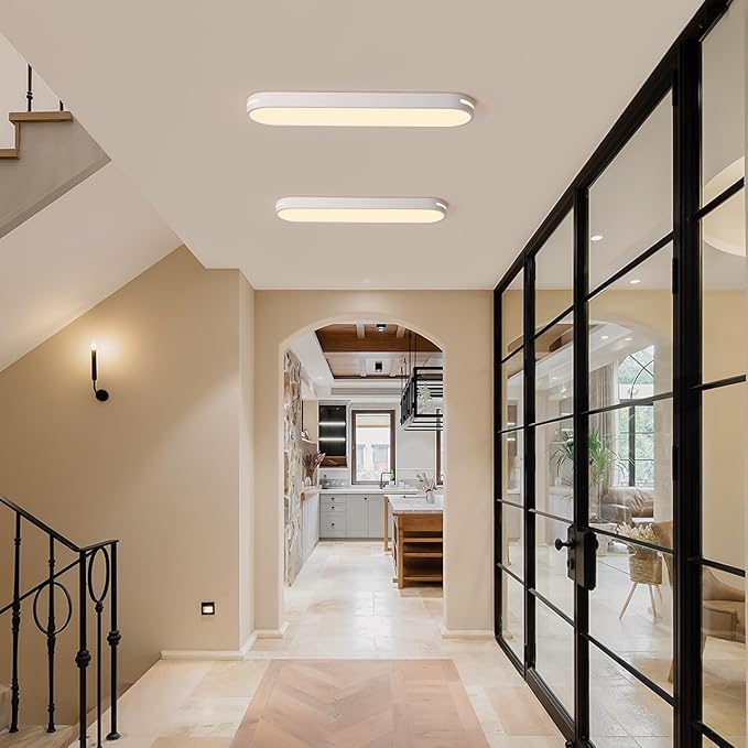 Becailyer Modern LED Ceiling Lights, 23.6" Dimmable Flush Mount Ceiling Lamp with Remote Control, Metal Hollow Ceiling Chandelier Lighting Fixture for Hallway Aisle Office Dining Room Closet, White