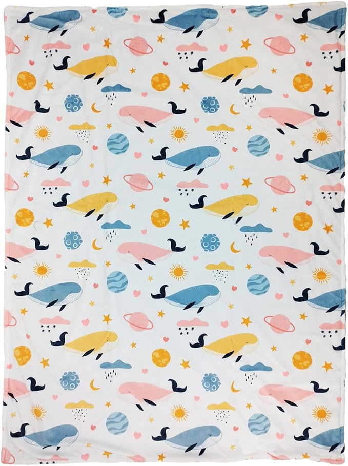Baby Blanket for Boys Girls (Whales Printed, 30"x40") with Double Layer Dotted Backing Soft Plush Minky Blanket for Toddlers Newborn