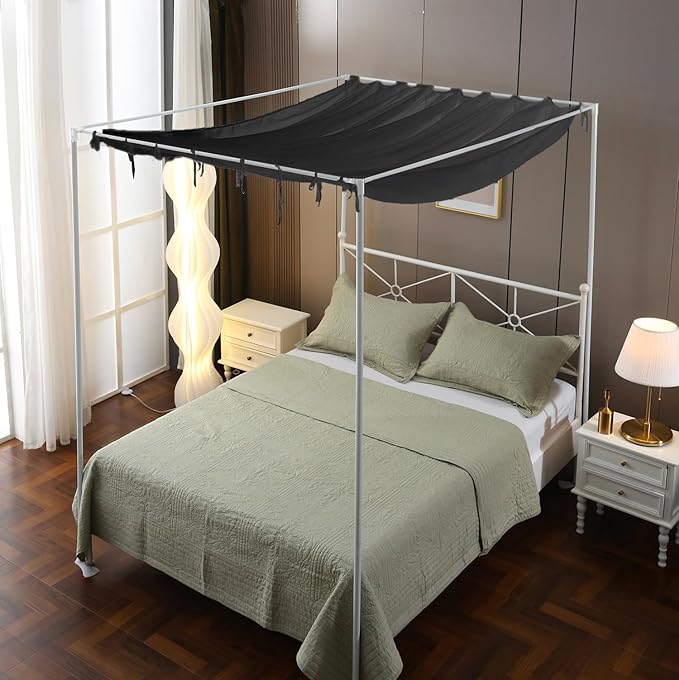 Pleated Black Canopy Bed Curtains for Top of Bed,Romantic Princess Sheer Canopy Bed Curtains,Canopy Bed Scarf for Girls(Queen,Black)