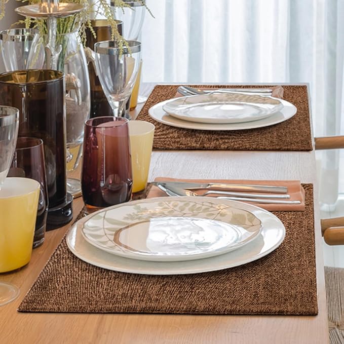 homing Brown Cloth Placemats Set of 6 – Cotton Linen Blend Washable Farmhouse Dining Table Mats for Indoors & Outdoors, Easy to Clean, 13 x 19 Inch
