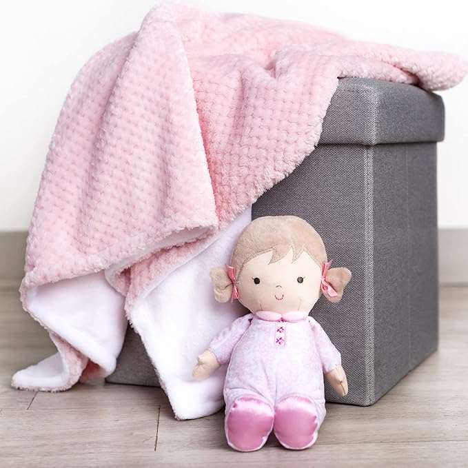 Little Me 2-Ply Reversible Baby Blanket with Thank Heaven for Little Girls Embroidery (Pink, 30x40)