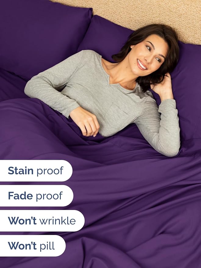 Extra Deep Twin XL Sheet Set - 4 Piece Breathable & Cooling Sheets - Hotel Luxury Bed Sheets Set - Easy & Secure Fit - Soft, Wrinkle Free & Comfy Sheets Set - Purple Sheet Set with Extra Deep Pockets