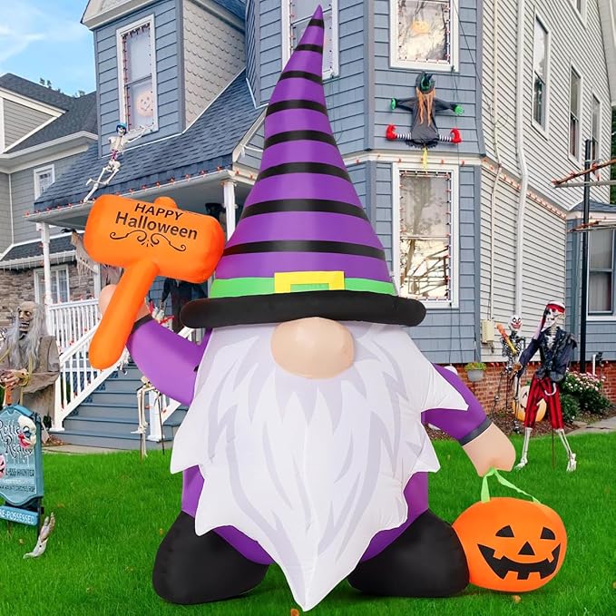 GOOSH 6.7 FT Halloween Gnome Inflatables with Pumpkin Outdoor Decorations Gnome Blow Up Yard Built-in LED Lights for Halloween Party Indoor Outdoor Yard Garden