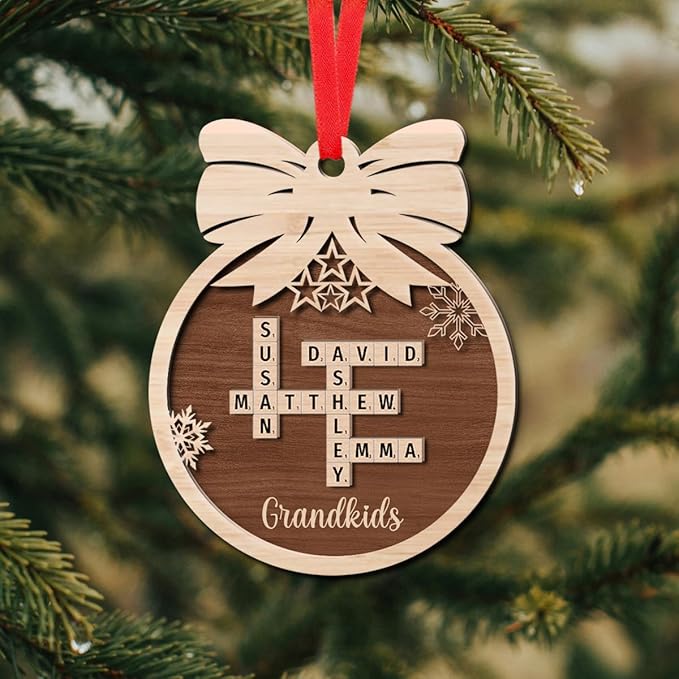 Personalized Christmas Ornament, Custom Christmas Crossword Ornament, Custom Scrabble Ornament, Custom Grandkids Crossword Art, Personalized Wooden Decoration