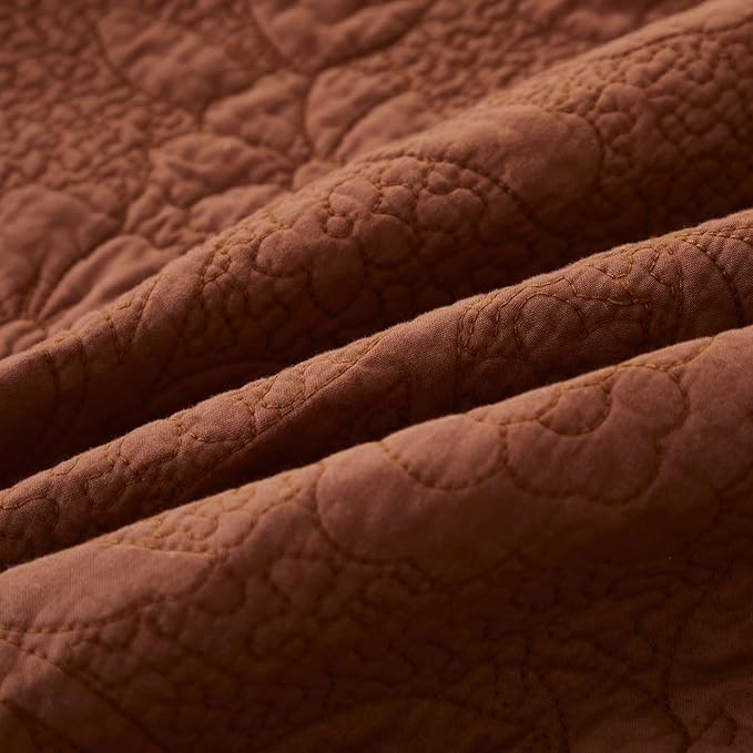 Brandream Queen Size Quilt Set Cotton Quilts Pumpkin Orange Farmhouse Bedding Set Matelasse Coverlet Set Scalloped Edge Quilts 3-Piece