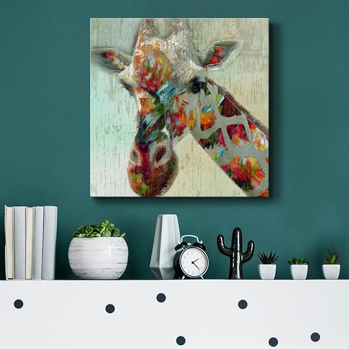 Canvas Wall Art Animals Theme for Home Décor, Paint Splash Giraffe Wall Art, Ready to Hang, 16'' x 16''