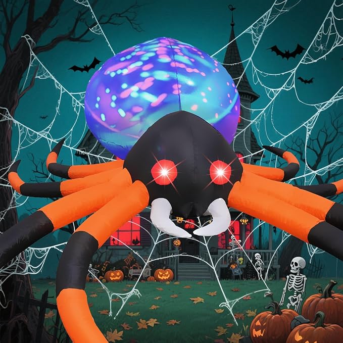 8 FT Halloween Inflatable Spider with 7 Color Changing LED Lights, Blow Up Yard Inflatables with Rotating Lights Holiday Inflatable Decorations for Outdoor Yard Garden Lawn