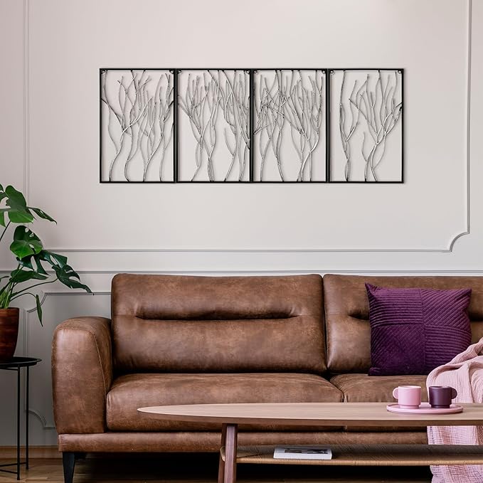 Tandefio 4 Pcs Metal Wall Art Abstract Wall Decoration Tree Branch Sign for Living Room Panels Sculpture Iron Modern Accent Hanging for Home Office(Tree Branch Style)