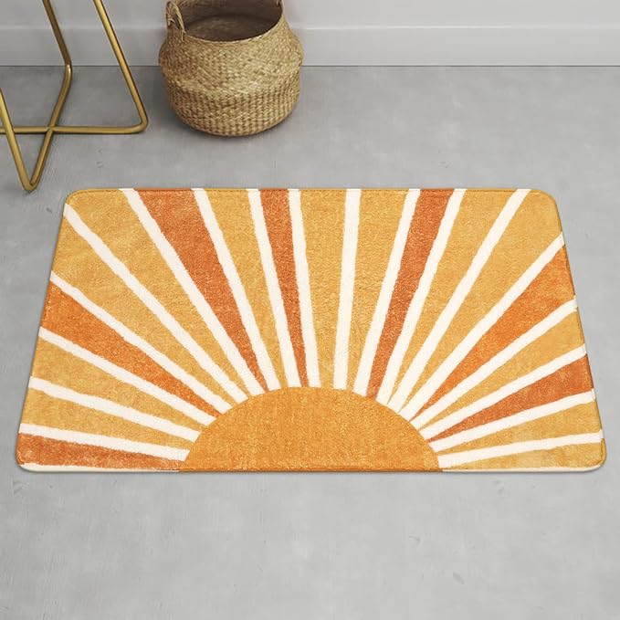 Lahome Boho Sun Print Area Rug - 2x3 Small Washable Rug Modern Abstract Non-Slip Area Rug Accent Distressed Throw Rugs Floor Carpet for Bedrooms Living Laundry Room entryway Rug (2'x3', Rainbow Sun)