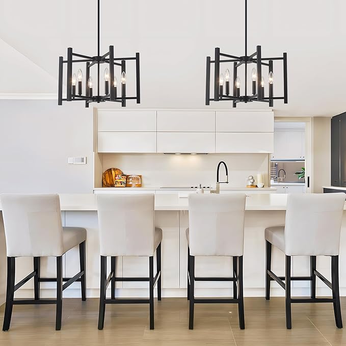 19.7'' Black Chandeliers 6-Light Modern Geometric Dining Room Chandelier Farmhouse Industrial Metal Pendant Light Fixture for Kitchen Living Room Entryway Foyer Hallway Bedroom