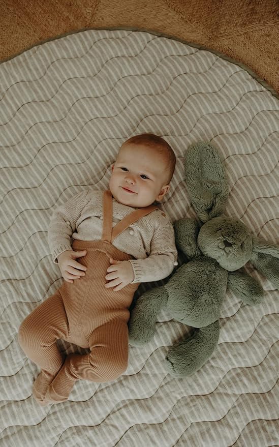 Frankie Lane French Linen.Reversible Playmat for Infants, Girl or boy. Nursery Decor Tummy time mat. Round Soft Indoor Area Padded Toddler Baby mat Rug Playroom Baby Floor mats (Sage)