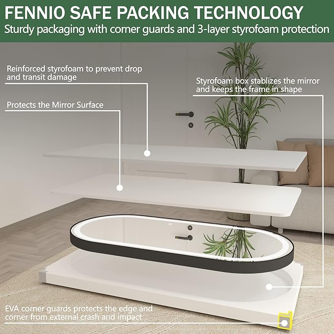 FENNIO 70" x 32" Large Luxury Wall Mounted Mirror with LED Lights - Oval Full Length LED Lighted Full Body Dressing Mirror for Bedroom, Salon, Brushed Aluminum Frame, Tempered Glass