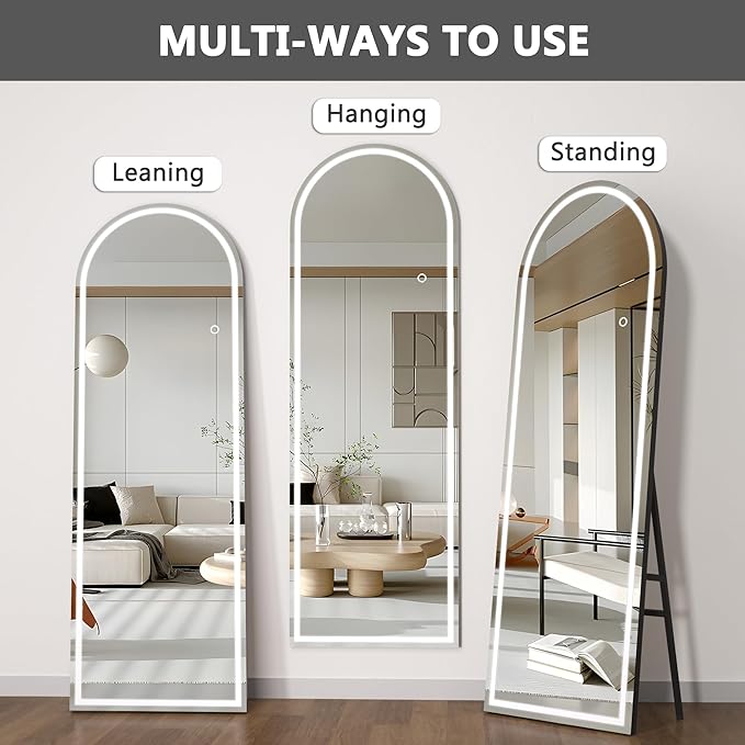 Hasipu 69" X 24" Full Length Mirror with Lights, Black Frame Arch Led Mirror Full Length and 3 Colors Temperatures & Brightness Adjustable,Light Up Mirror Full Body for Bedroom Cloakroom Living Room