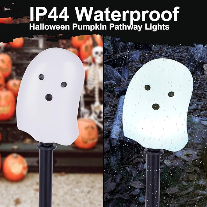 BRIGHTDECK Solar Halloween Ghost Pathway Lights, 5 Pack Ghost Stake Lights, Durable Waterproof Outdoor Halloween Decoration for Garden, Patio, Walkway, and Yard (5Pcs Ghost)
