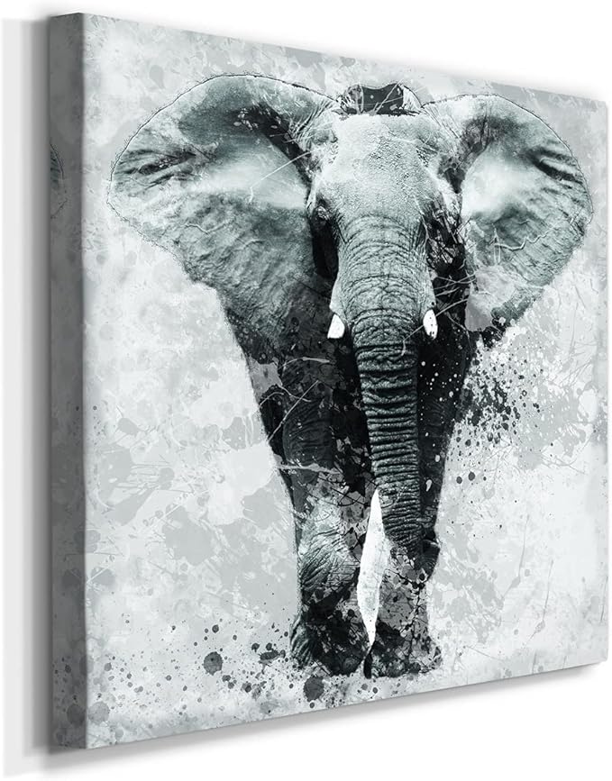 Colorful Animals Painting Wall Art on Canvas Modern Abstract Artwork, Proud Elephant Wall Art, Ready to Hang, 40'' x 40''
