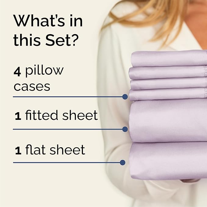 CGK Linens Queen 6 Piece Sheet Set - Cooling Sheets for Hot Sleepers - Hotel Luxury Bedding Set with 8-16 Inch Deep Pockets - 1 Flat & 1 Fitted & 4 Pillowcases - Soft & Wrinkle Free - Light Lavender