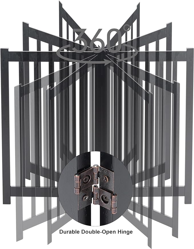 LZRS Solid Hardwood Freestanding Pet Gate, Wooden Dog Gates for Doorways & Stairs, Black, 30" Height-4 Panels