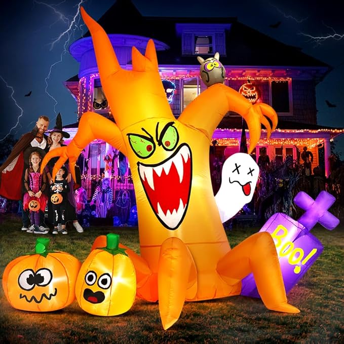 8FT Halloween Inflatables Spooky Tree with Pumpkin Ghost Led Light Halloween Inflatables Outdoor Decorations Blow up Inflatables for Holiday Party Lawn Yard Garden Décor