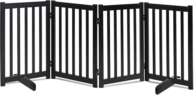 LZRS Solid Hardwood Freestanding Pet Gate, Wooden Dog Gates for Doorways & Stairs, Black, 30" Height-4 Panels