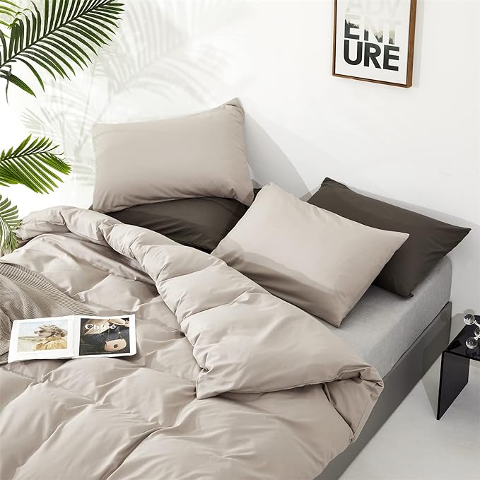 Wellboo Beige King Comforter Sets Boho Oatmeal Bedding Comforters Cotton Women Men Plain Beige Coffee Warm Blankets Minimalist Beige Khaki Quilts Soft Durable Taupe Comforters Solid Tan Color Bed