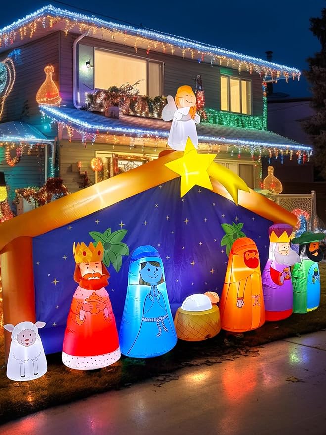 12.5FT Christmas Inflatable Nativity Scene with LED Light, Kalolary Blow up Christmas Outdoor Decoration Giant Xmas Bethlehem Nativity Scene Inflatable for Holiday Family Christmas Party Yard Decor