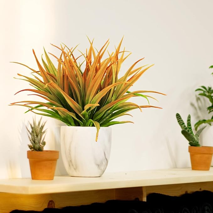 Artificial Fake Grass, 24 PCS Outdoor Faux Grasses Plastic Plants Greenery UV Resistant for Outside Home Windowbox Garden Office Patio Hanging Planter Front Porch Fall Décor (Yellow)
