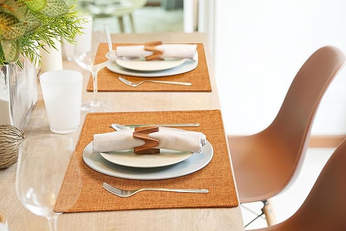 homing Orange Cloth Placemats Set of 6 – Cotton Linen Blend Washable Farmhouse Dining Table Mats for Fall & Thanksgiving, Easy to Clean, 13 x 19 Inch