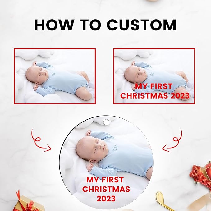 2 Pack Personalized Christmas Ornaments 2025, Picture Ornaments for Christmas Tree, Customized Gifts for Newborn, Couples, Women, Men, Family, Friend