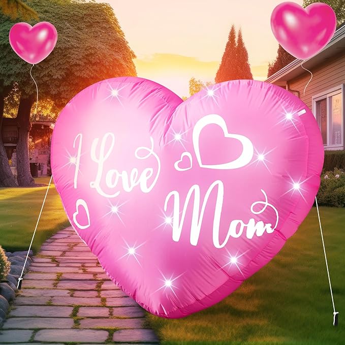 VIHOSE 3.9 Ft Mother's Day Inflatables Decoration I Love Mom Blow Up Decor Heart LED Lights Inflatable Decor for Outdoor Yard Garden Lawn Decoration Mom Gifts Party Supplies