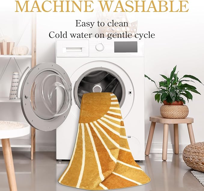 Lahome Boho Machine Washable Area Rugs - 6x9 Rug for Living Room Non-Slip Large Rug Lightweight Throw Soft Bedroom Carpet, Sun Print Abstract Ultra-Thin Indoor Rug for Classroom Nursery Dining Room