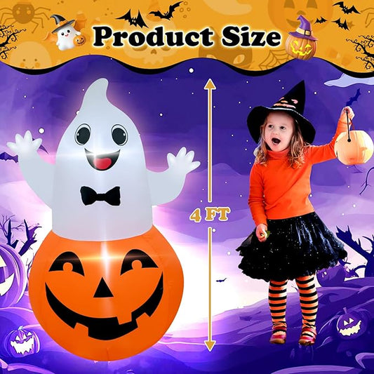 TRMESIA 4FT Halloween Inflatable Decor Spooky Pumpkins Blow up Pumpkin Ghost with LED Lights Indoor Outdoor Lawn Graden Yard Holiday Party Decor