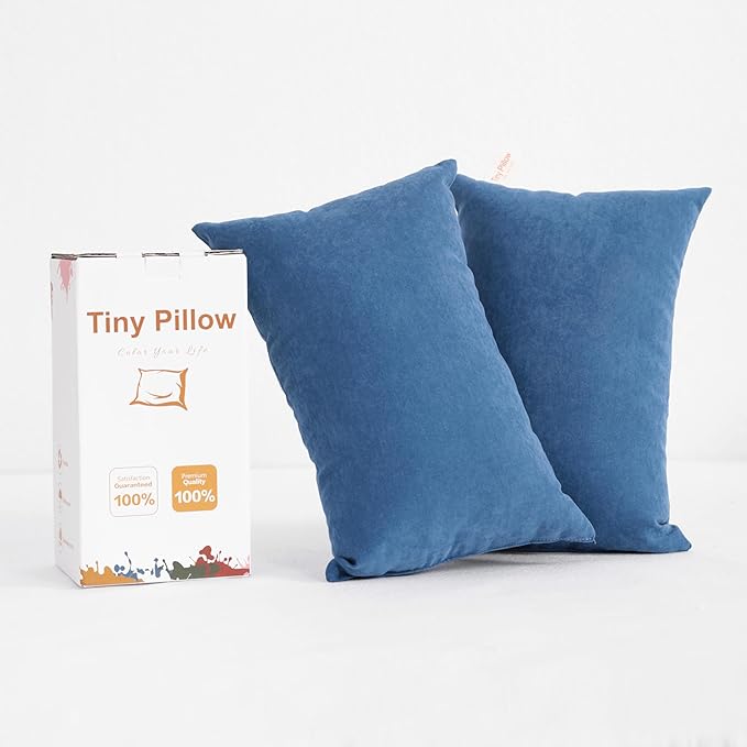 BEDSUM 2 Pack Tiny Pillows, 11"x7" Microfiber Mini Pillows for Travel, Pets, Soft and Machine Washable Small Pillows for Neck, Wrist, and Knee Comfort, Denim Blue