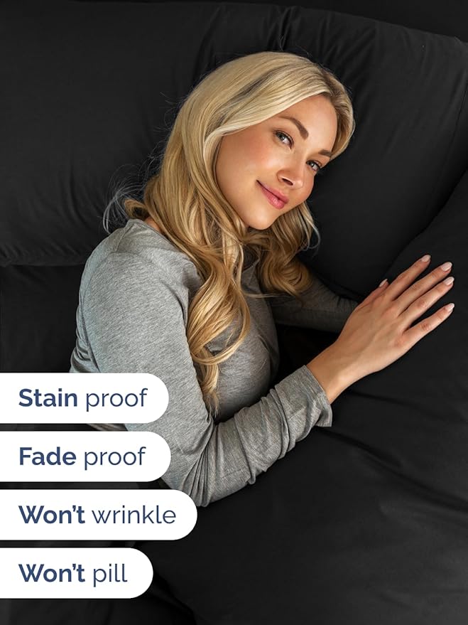 Extra Deep Cal King Sheet Set - 6 Piece Breathable & Cooling Sheets - Hotel Luxury Bed Sheets Set - Easy & Secure Fit - Soft, Wrinkle Free & Comfy Sheets Set - Black Sheet Set with Extra Deep Pockets