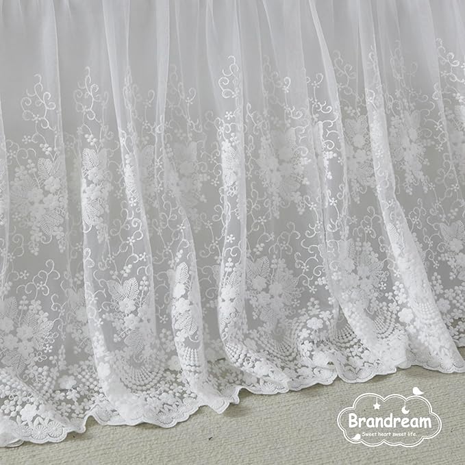 Brandream Boho Bohemian Girl Baby Nursery Lace Crib Bed Skirt Dust Ruffle - Solid Color Romantic Cream Off White Farmhouse Chic 100% Cotton Ruffle Skirt Excellent Quality