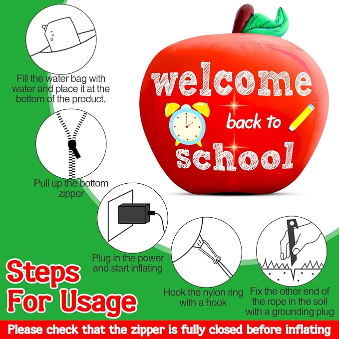 Back to School Inflatable Outdoor Decorations:4.9FT Back to School Decor Built in 2 Bright LED Lights for Classroom Decor Blow up Yard Inflatable Decorations for First Day of School Party Garden Lawn